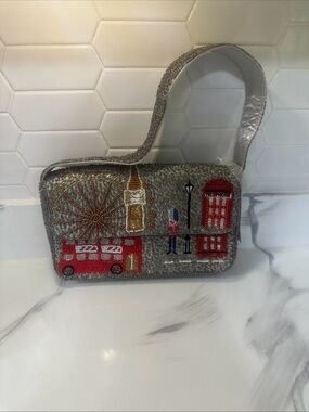 Silver Beaded London Scene Shoulder Bag - Women